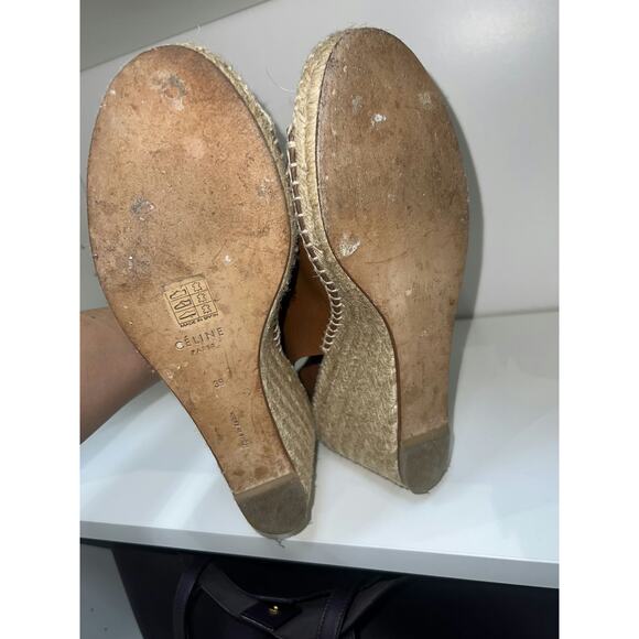 Celine Brown Leather Espadrille Wedges - Size 39 - Picture 4 of 6